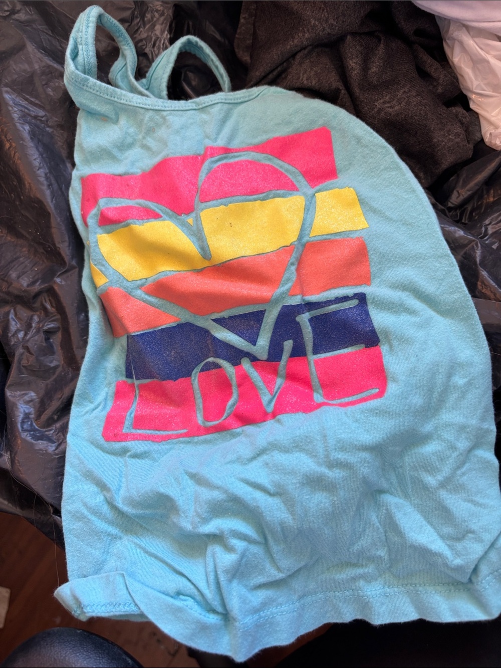 Place Turquoise Tank Top with Colorful Heart Stripe Graphic XS